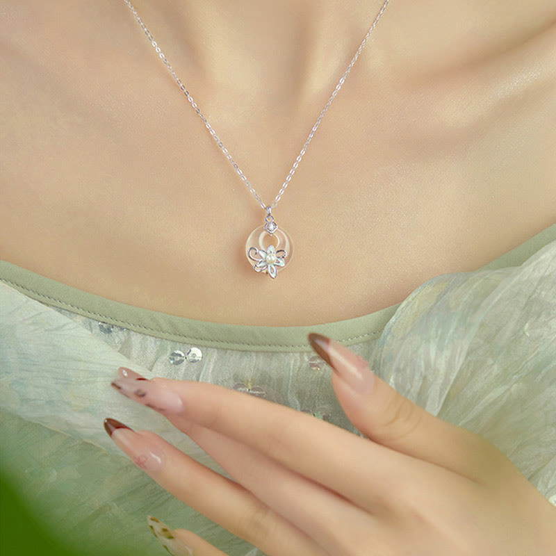 Buddha Stones ​​Chalcedon Frieden Schnalle 999 Sterling Silber Lotus Positive Halskette Anhänger - image 9