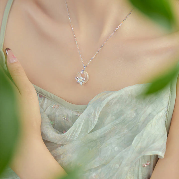 Buddha Stones ​​Chalcedon Frieden Schnalle 999 Sterling Silber Lotus Positive Halskette Anhänger - image 8