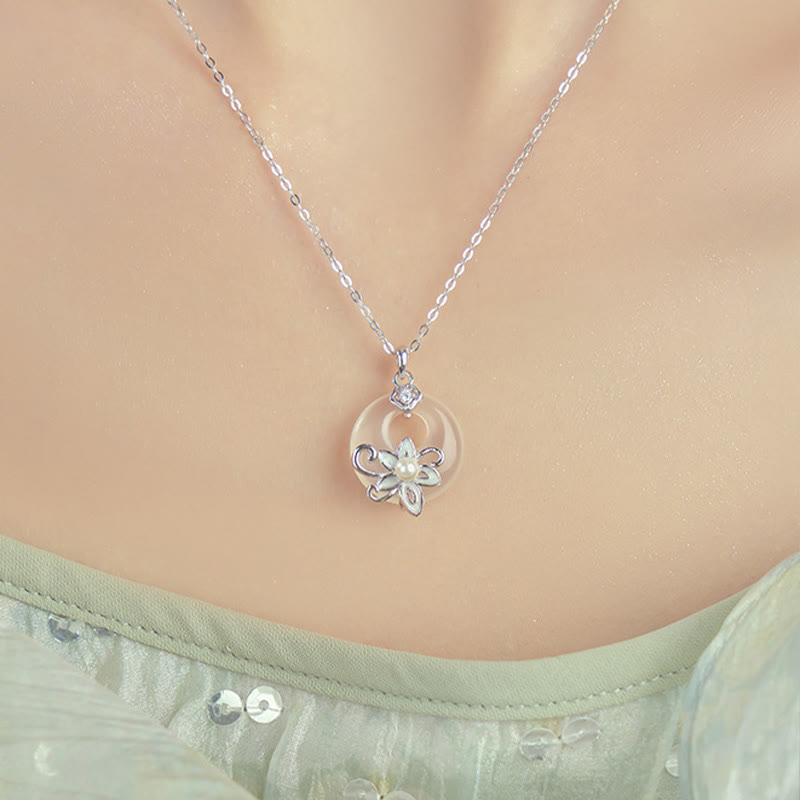 Buddha Stones ​​Chalcedon Frieden Schnalle 999 Sterling Silber Lotus Positive Halskette Anhänger - image 4