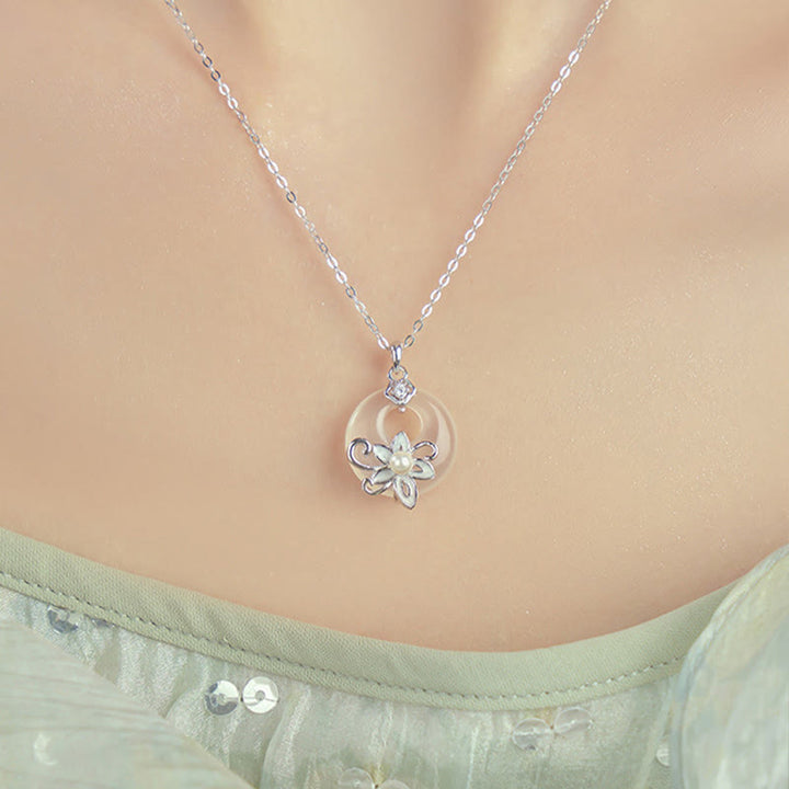 Buddha Stones ​​Chalcedon Frieden Schnalle 999 Sterling Silber Lotus Positive Halskette Anhänger - image 4