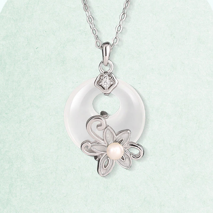 Buddha Stones ​​Chalcedon Frieden Schnalle 999 Sterling Silber Lotus Positive Halskette Anhänger - image 2