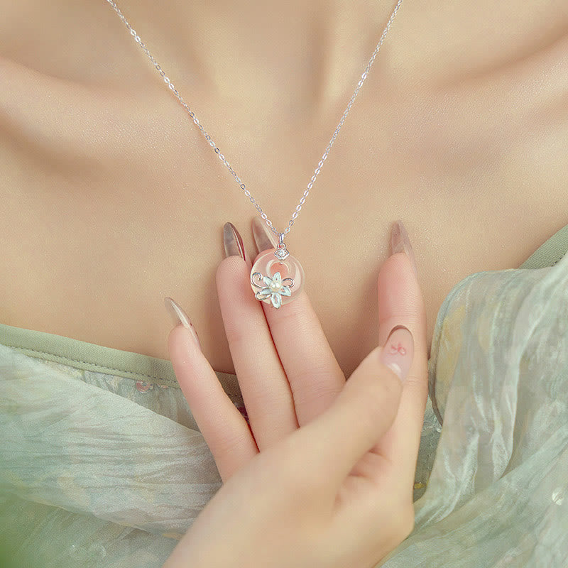 Buddha Stones ​​Chalcedon Frieden Schnalle 999 Sterling Silber Lotus Positive Halskette Anhänger - image 10