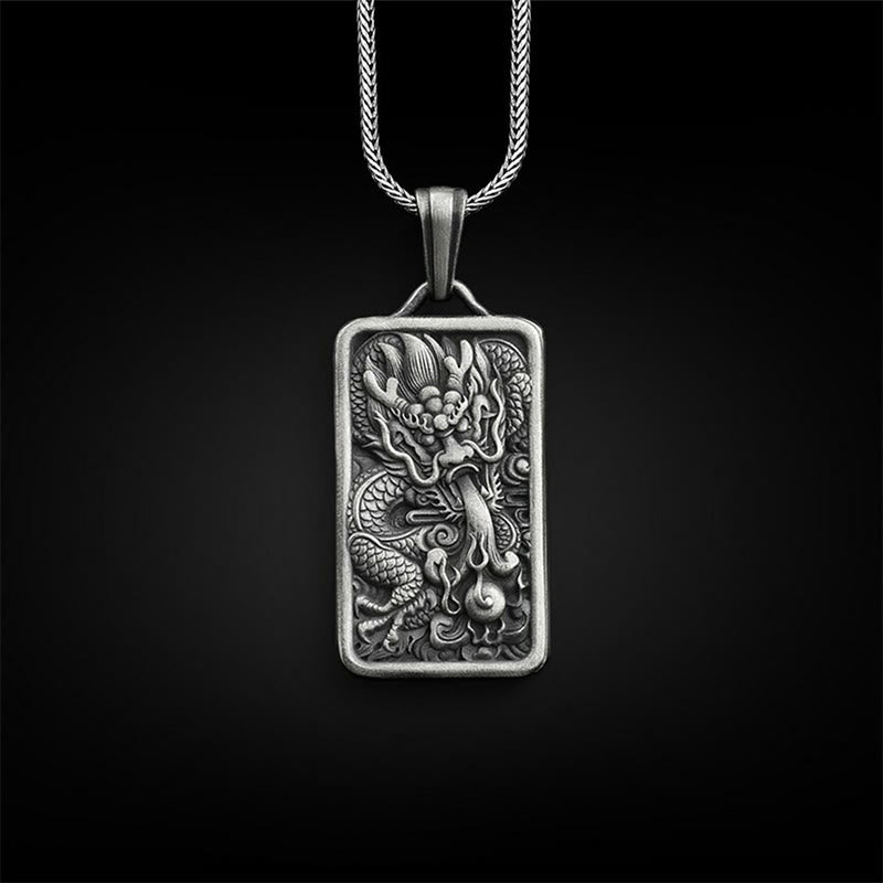 Buddha Stones, Halskette mit Anhänger aus reinem Zinn, Drache, Erfolg, Schutz - Drachenanhänger & Titanstahlkette - image 1