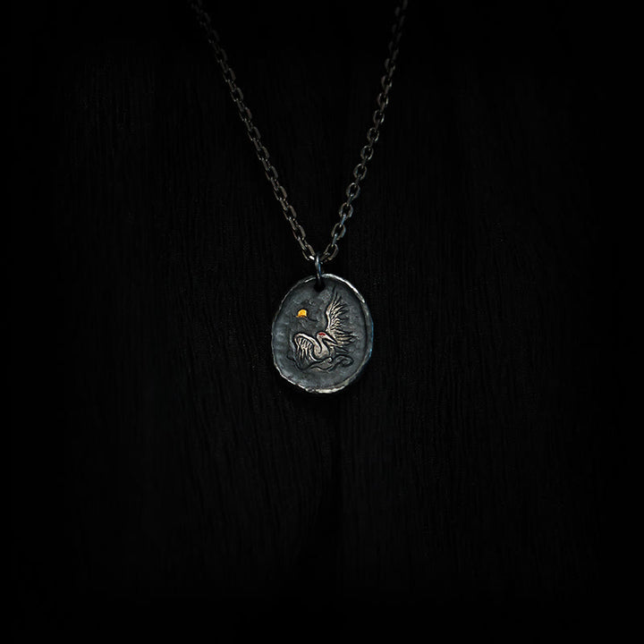 Halskette mit Anhänger „Buddha Stones“ aus 999er Sterlingsilber und 24 Karat Gold, Kranich, glückverheißende Wolken, Balance - image 1