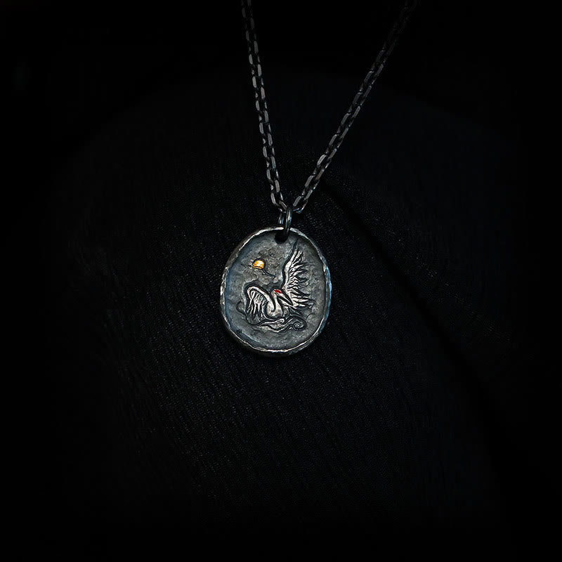 Halskette mit Anhänger „Buddha Stones“ aus 999er Sterlingsilber und 24 Karat Gold, Kranich, glückverheißende Wolken, Balance - 999 Sterling Silber & Silberkette - image 5