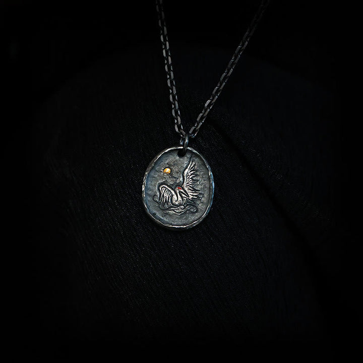 Halskette mit Anhänger „Buddha Stones“ aus 999er Sterlingsilber und 24 Karat Gold, Kranich, glückverheißende Wolken, Balance - 999 Sterling Silber & Silberkette - image 5