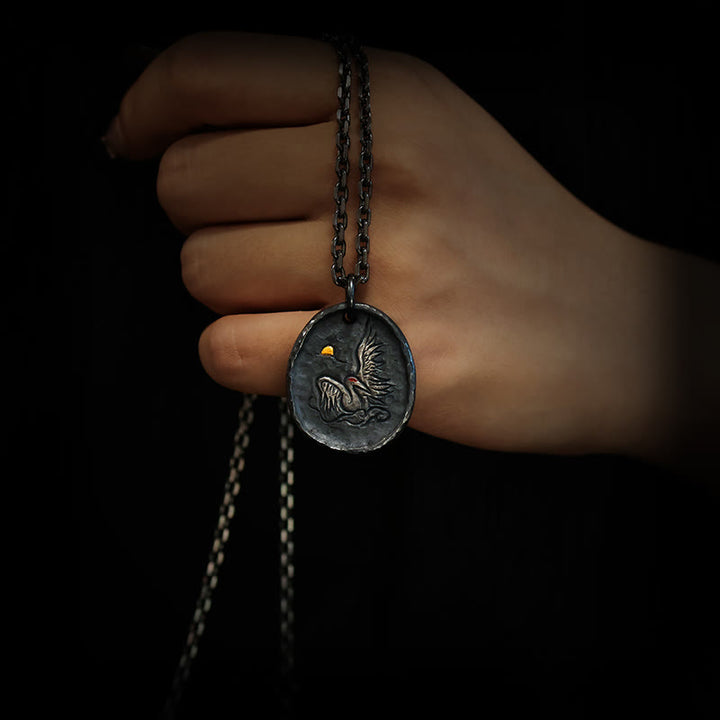 Halskette mit Anhänger „Buddha Stones“ aus 999er Sterlingsilber und 24 Karat Gold, Kranich, glückverheißende Wolken, Balance - image 6