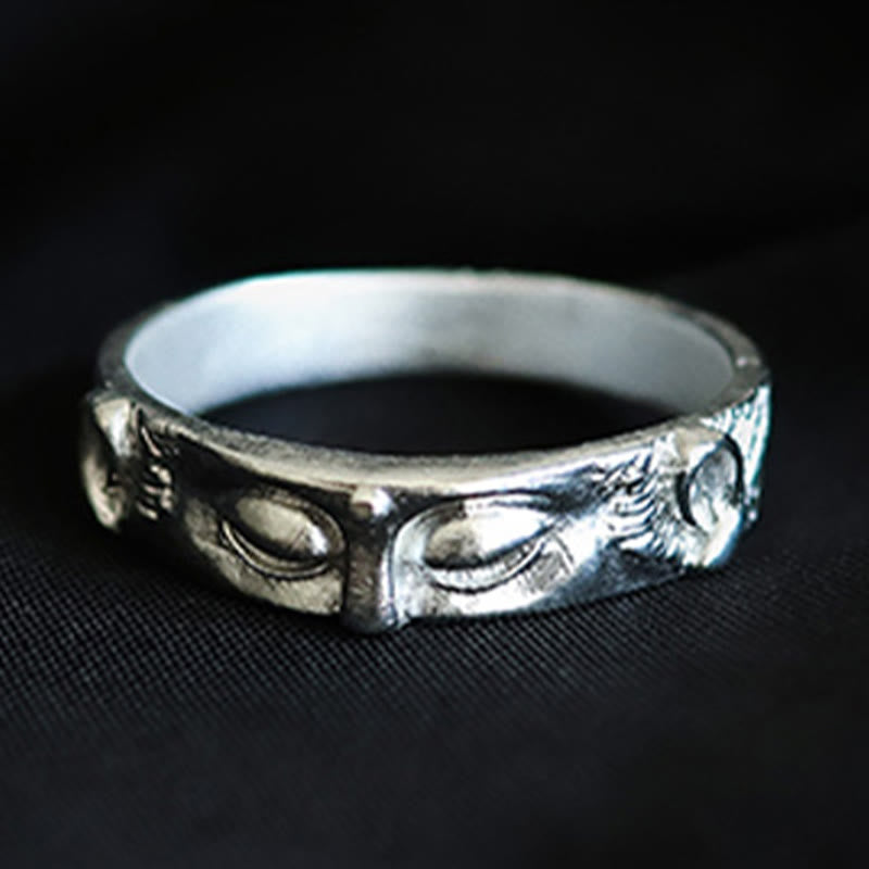 Buddha Stones 999 Sterling Silber Buddha Augen Schutzring - image 1