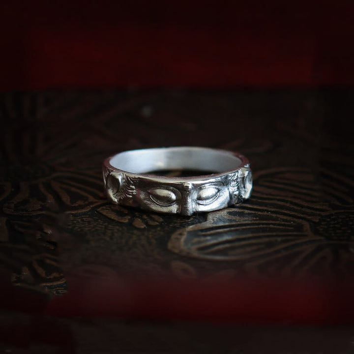 Buddha Stones 999 Sterling Silber Buddha Augen Schutzring - 999 Sterling Silber - US11 - image 0