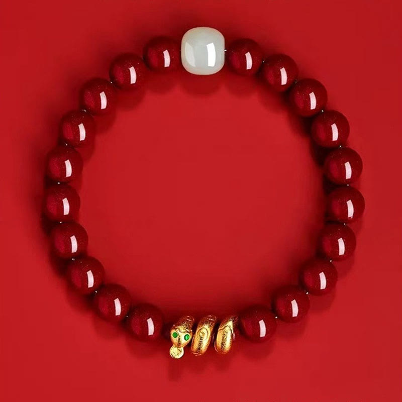 Buddha Stones ​​Zinnoberperle Hetian Jade Jahr der Schlange Segensarmband - image 2