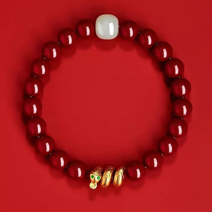 Buddha Stones ​​Zinnoberperle Hetian Jade Jahr der Schlange Segensarmband - image 2