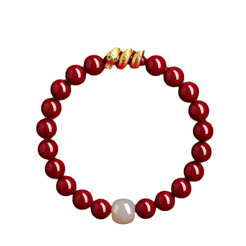 Buddha Stones ​​Zinnoberperle Hetian Jade Jahr der Schlange Segensarmband - image 17