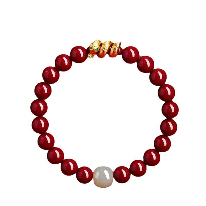 Buddha Stones ​​Zinnoberperle Hetian Jade Jahr der Schlange Segensarmband - image 17