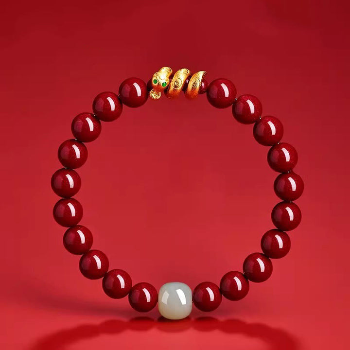 Buddha Stones ​​Zinnoberperle Hetian Jade Jahr der Schlange Segensarmband - image 1