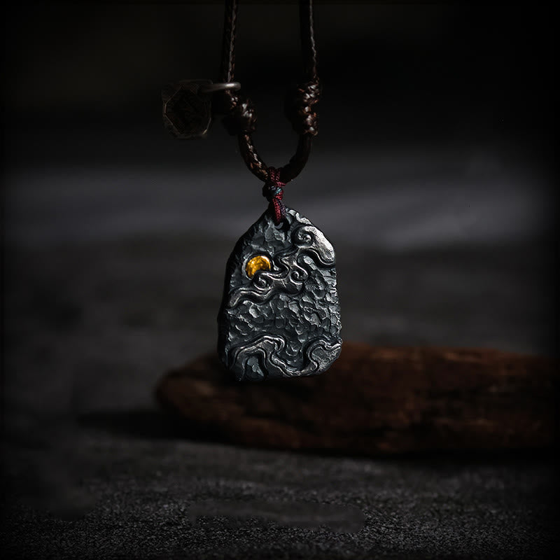 Halskette mit Anhänger „Buddha Stones“ aus 999er Sterlingsilber und 24 Karat Gold, glückverheißende Wolken, Schutz - 999 Sterling Silber Wachsseil - image 0