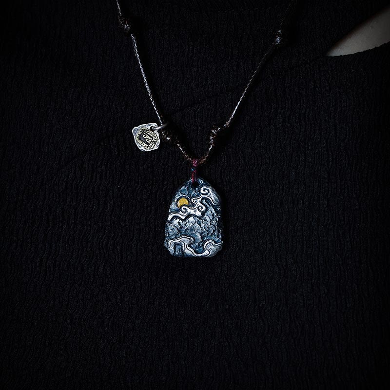 Halskette mit Anhänger „Buddha Stones“ aus 999er Sterlingsilber und 24 Karat Gold, glückverheißende Wolken, Schutz - image 4