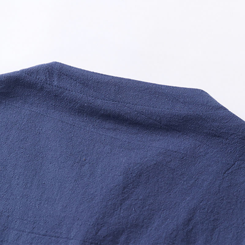 Buddha Stones - Einfarbiges Herrenhemd aus Baumwolle und Leinen mit Dreiviertelärmeln und einem Knopf - image 9