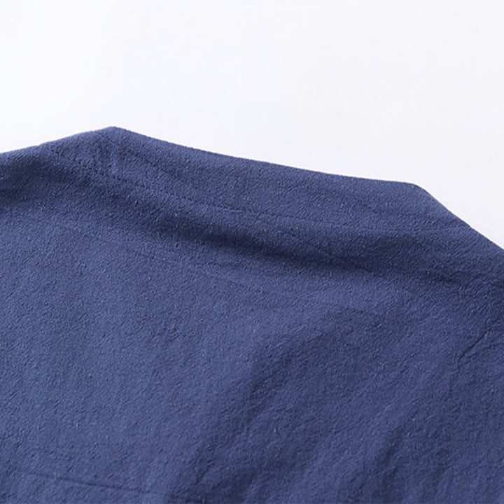 Buddha Stones - Einfarbiges Herrenhemd aus Baumwolle und Leinen mit Dreiviertelärmeln und einem Knopf - image 9