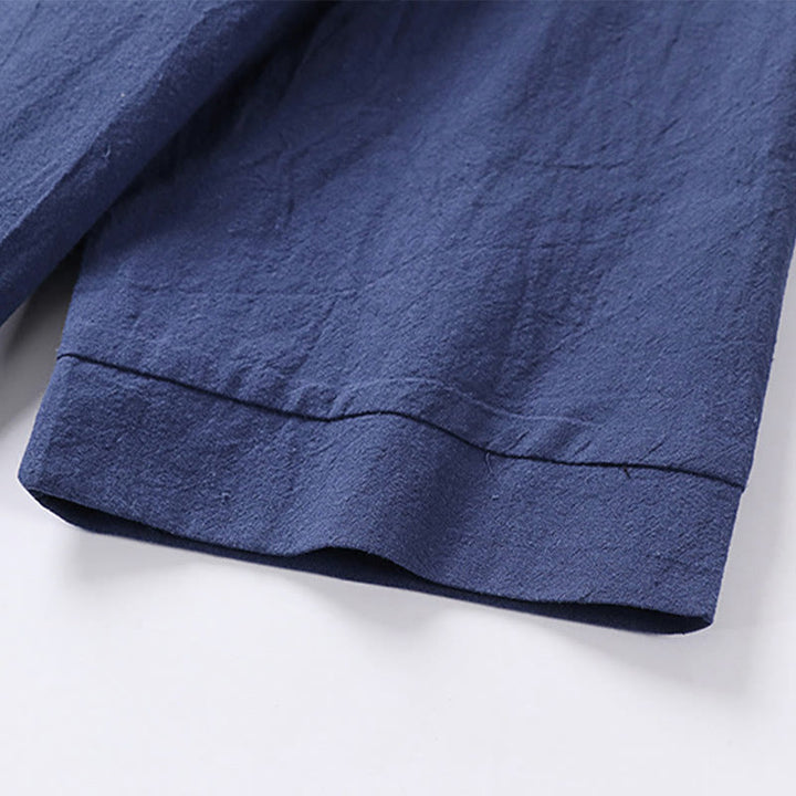 Buddha Stones - Einfarbiges Herrenhemd aus Baumwolle und Leinen mit Dreiviertelärmeln und einem Knopf - image 11