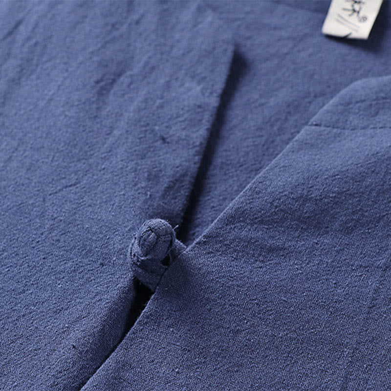 Buddha Stones - Einfarbiges Herrenhemd aus Baumwolle und Leinen mit Dreiviertelärmeln und einem Knopf - image 10