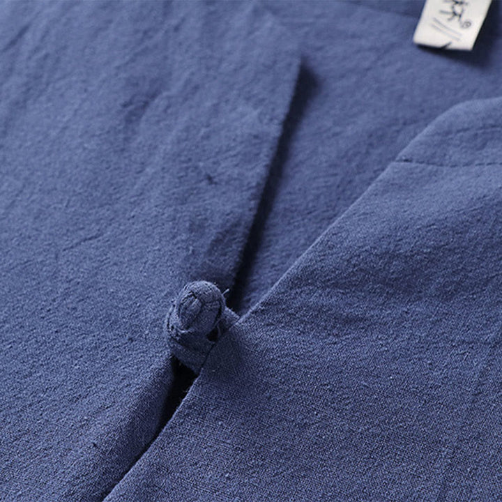 Buddha Stones - Einfarbiges Herrenhemd aus Baumwolle und Leinen mit Dreiviertelärmeln und einem Knopf - image 10