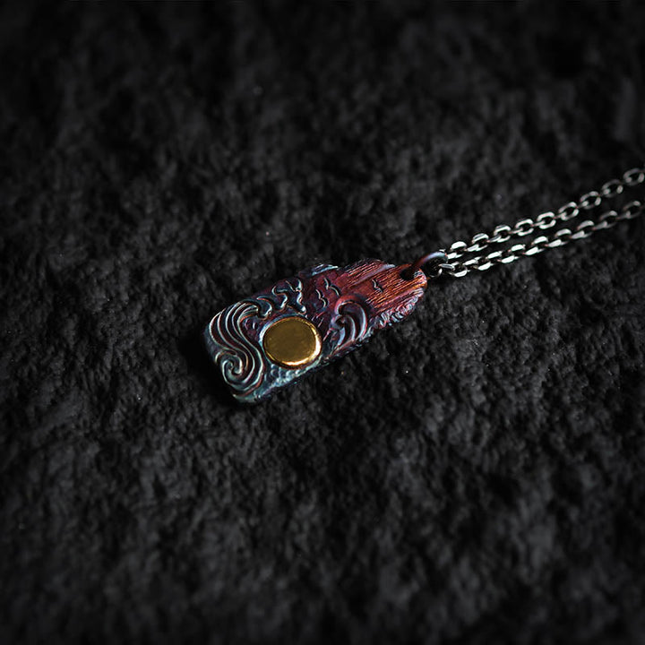 Buddha Stones 999 Sterling Silber 24k Gold Wellen Sonne Balance Halskette Anhänger - image 3