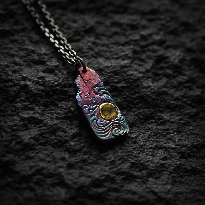 Buddha Stones 999 Sterling Silber 24k Gold Wellen Sonne Balance Halskette Anhänger - image 4