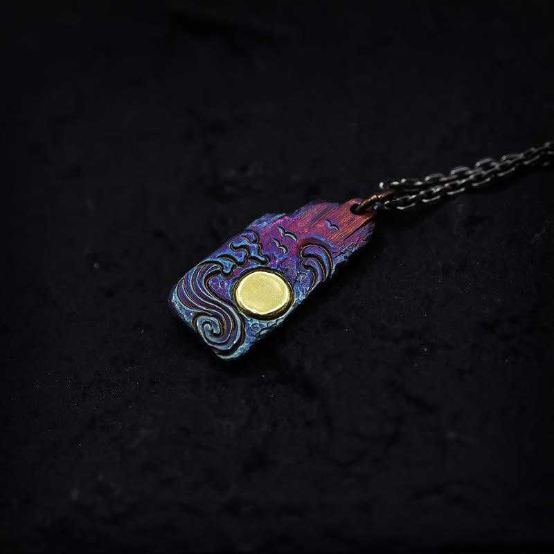 Buddha Stones 999 Sterling Silber 24k Gold Wellen Sonne Balance Halskette Anhänger - image 1