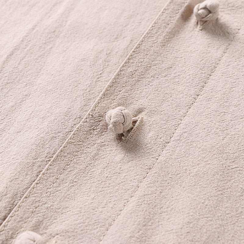 Buddha Stones Lässiges, einfarbiges Herrenhemd aus Baumwolle und Leinen mit Dreiviertelärmeln, Knopfleiste vorne und Taschen - image 4