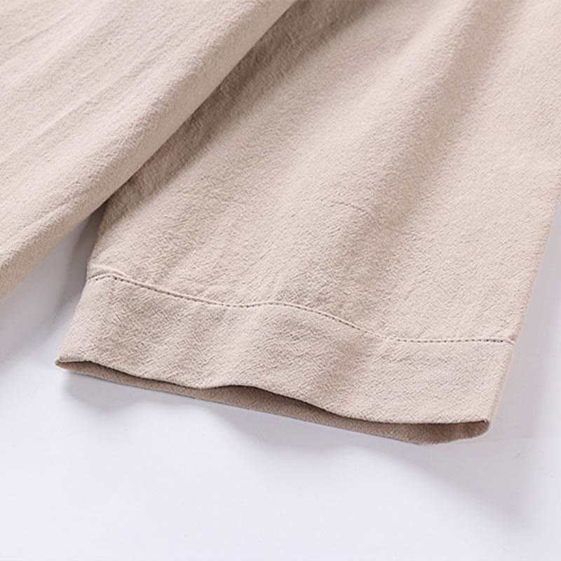 Buddha Stones Lässiges, einfarbiges Herrenhemd aus Baumwolle und Leinen mit Dreiviertelärmeln, Knopfleiste vorne und Taschen - image 7