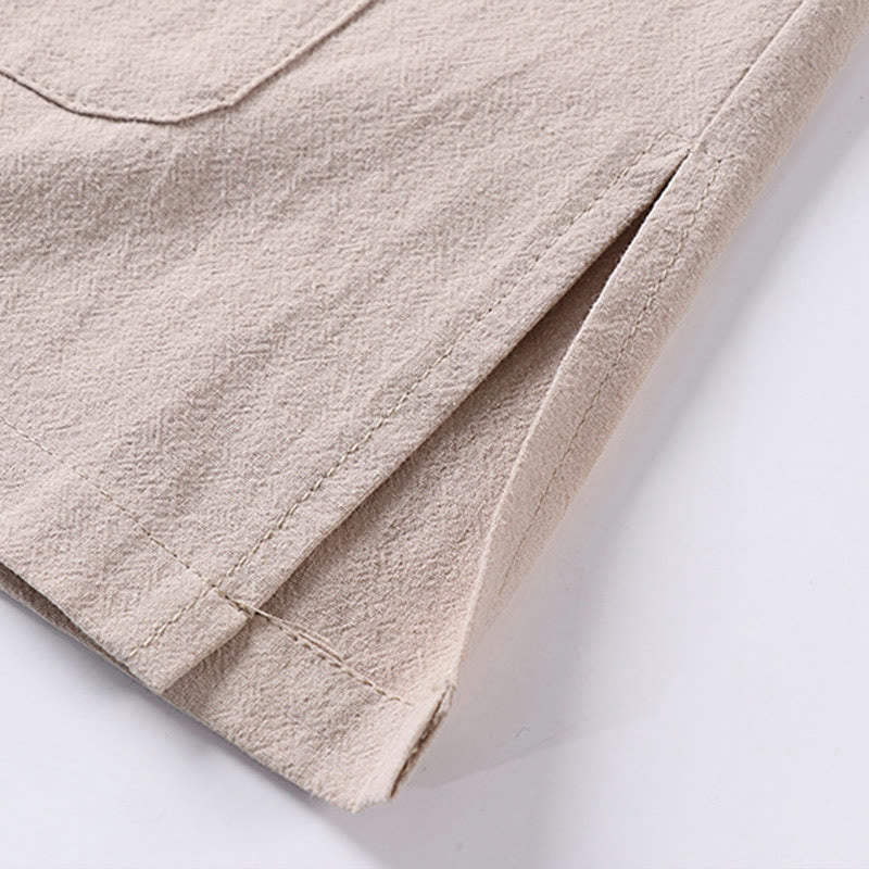 Buddha Stones Lässiges, einfarbiges Herrenhemd aus Baumwolle und Leinen mit Dreiviertelärmeln, Knopfleiste vorne und Taschen - image 8