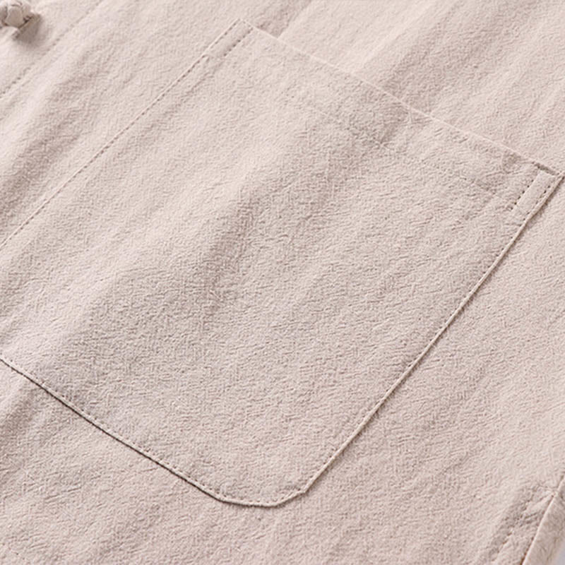 Buddha Stones Lässiges, einfarbiges Herrenhemd aus Baumwolle und Leinen mit Dreiviertelärmeln, Knopfleiste vorne und Taschen - image 6