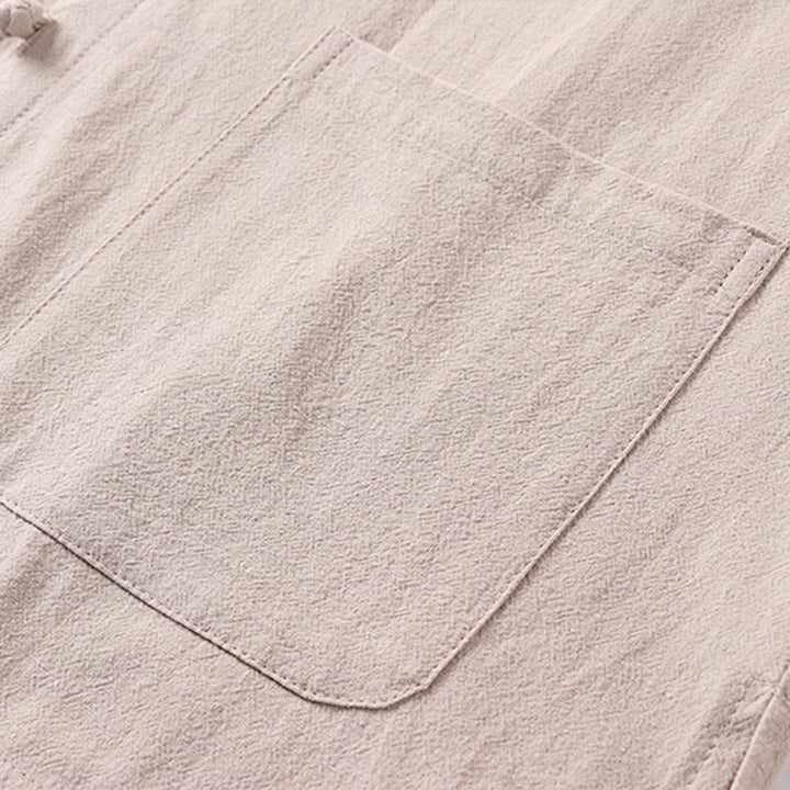 Buddha Stones Lässiges, einfarbiges Herrenhemd aus Baumwolle und Leinen mit Dreiviertelärmeln, Knopfleiste vorne und Taschen - image 6