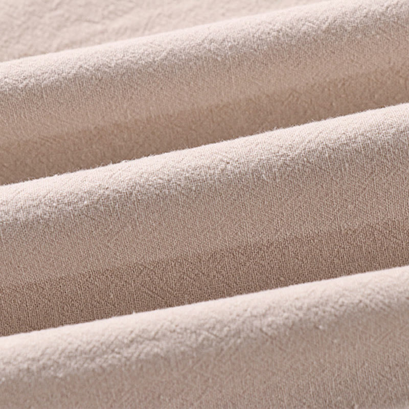 Buddha Stones Lässiges, einfarbiges Herrenhemd aus Baumwolle und Leinen mit Dreiviertelärmeln, Knopfleiste vorne und Taschen - image 2