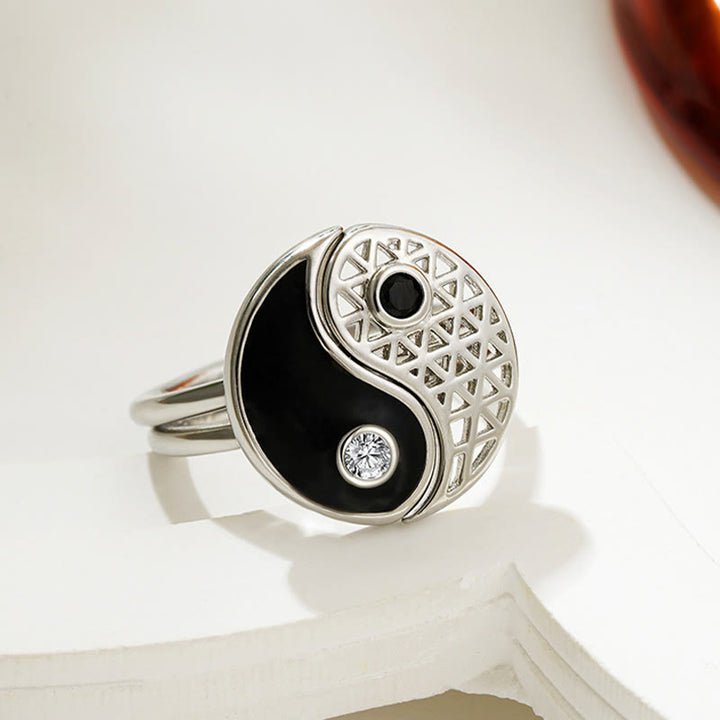 Buddha Stones Yin Yang Titan Stahl Manschette Balance Paar Ring