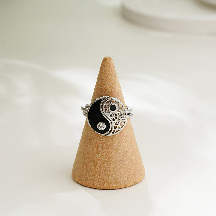 Buddha Stones Yin Yang Titan Stahl Manschette Balance Paar Ring