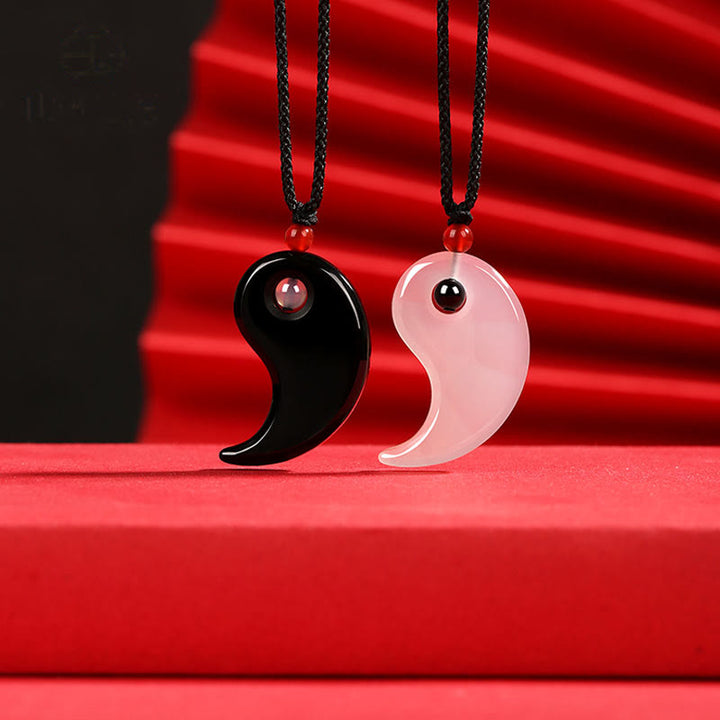 Buddha Stones ​​Schwarz Onyx Weiß Achat Yin Yang Tai Chi Diagramm Glück Paar Halskette Anhänger - image 4
