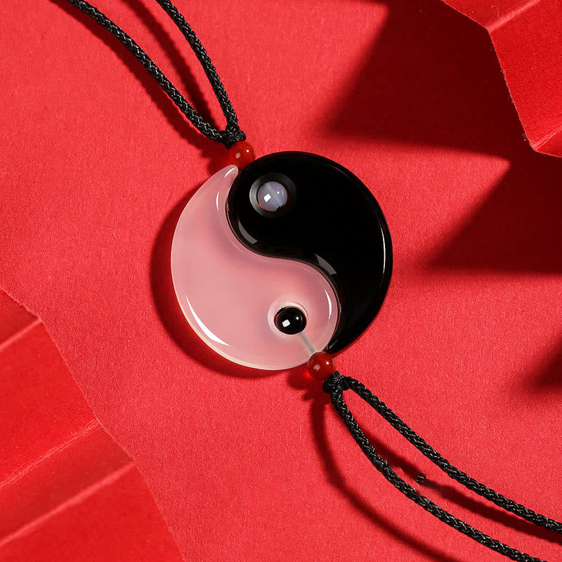 Buddha Stones ​​Schwarz Onyx Weiß Achat Yin Yang Tai Chi Diagramm Glück Paar Halskette Anhänger - Schwarzer Onyx Weißer Achat YIN YANG - image 1