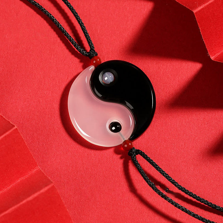 Buddha Stones ​​Schwarz Onyx Weiß Achat Yin Yang Tai Chi Diagramm Glück Paar Halskette Anhänger - Schwarzer Onyx Weißer Achat YIN YANG - image 1