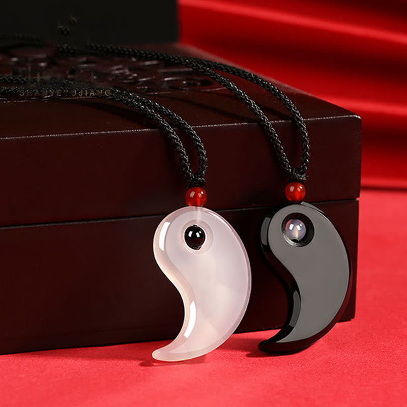 Buddha Stones ​​Schwarz Onyx Weiß Achat Yin Yang Tai Chi Diagramm Glück Paar Halskette Anhänger - image 5