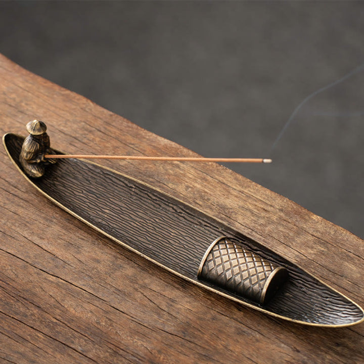 Räucherstäbchenhalter mit Buddha Stones, Fischerboot, Koi-Fisch, Zinklegierung, heilende Räuchergefäß-Dekoration - Fischer 21,7 x 3,9 x 3,4 cm (ohne Räucherstäbchen) - image 13