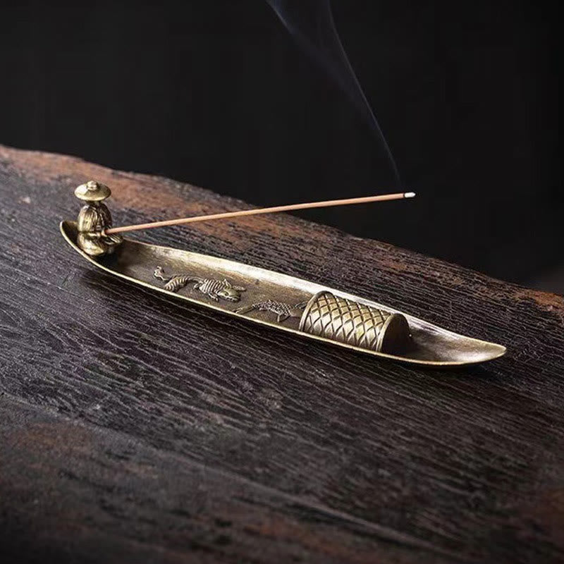 Räucherstäbchenhalter mit Buddha Stones, Fischerboot, Koi-Fisch, Zinklegierung, heilende Räuchergefäß-Dekoration - image 6