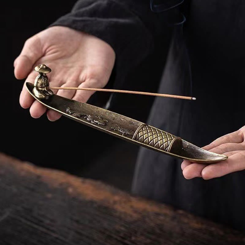 Räucherstäbchenhalter mit Buddha Stones, Fischerboot, Koi-Fisch, Zinklegierung, heilende Räuchergefäß-Dekoration - image 1