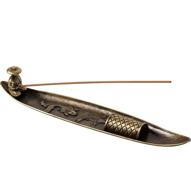 Räucherstäbchenhalter mit Buddha Stones, Fischerboot, Koi-Fisch, Zinklegierung, heilende Räuchergefäß-Dekoration - image 11