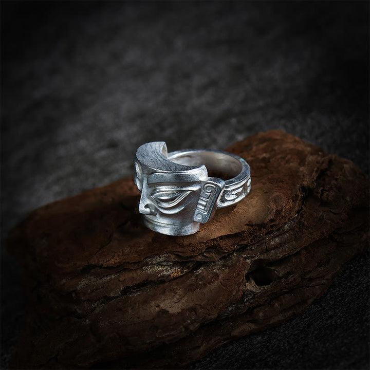 Buddha Stones 999 Sterling Silber Handguss Sanxingdui Maske Schutzring - image 3