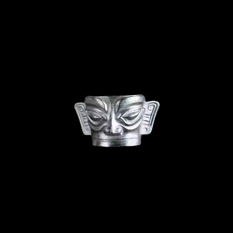 Buddha Stones 999 Sterling Silber Handguss Sanxingdui Maske Schutzring - image 10