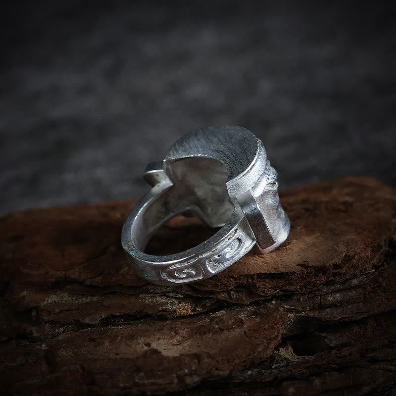 Buddha Stones 999 Sterling Silber Handguss Sanxingdui Maske Schutzring - image 4