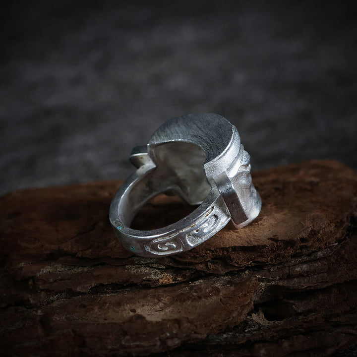 Buddha Stones 999 Sterling Silber Handguss Sanxingdui Maske Schutzring - image 4