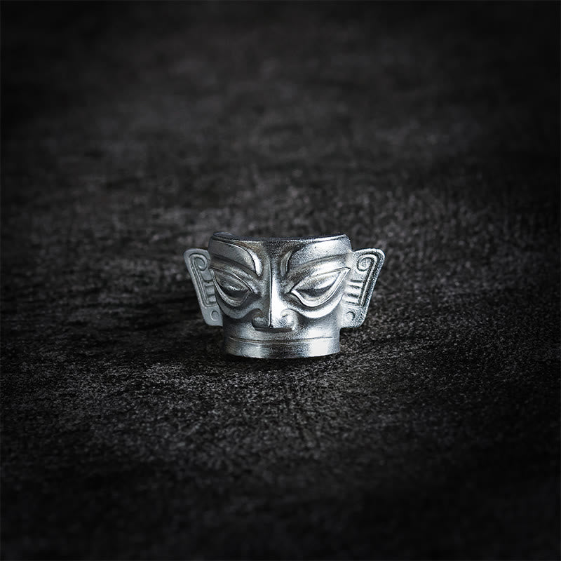 Buddha Stones 999 Sterling Silber Handguss Sanxingdui Maske Schutzring - image 9