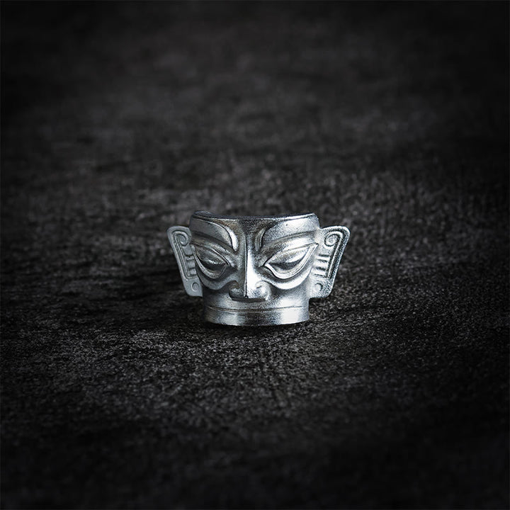 Buddha Stones 999 Sterling Silber Handguss Sanxingdui Maske Schutzring - image 9